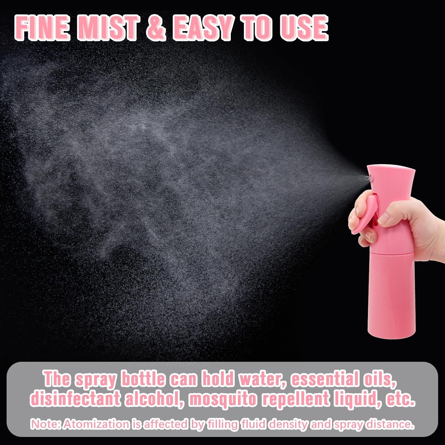 Continuous Spray Bottle for Hair, 6.8Oz Spray Water Bottle Fine Mist Refillable, Empty Spray Bottle for Hairstyling, Skin Care, Plant Care, Pet Grooming, Cleaning (Pink)