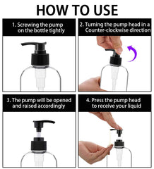 Empty Plastic Pump Bottles Dispenser 4 Pack 16Oz/500Ml Portable Clear Bpa-Free Cylinder Shampoo Lotion Hand Pump Bottle Durable Refillable Containers for Massage Oil, Liquid Soap