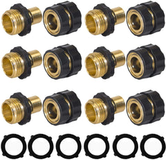 Garden Hose Quick Connector, 3/4 Inch Male and Female Garden Hose Fitting Quick Connector, 6 Set