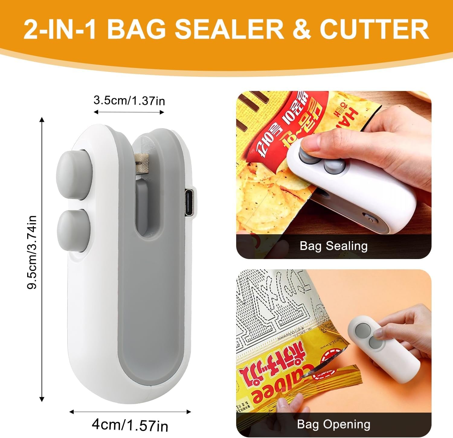 Mini Bag Sealer,2 in 1 USB Rechargeable Chip Bag Sealer Heat Seal Tool,Portable Handheld Vacuum Food Sealer Bag Sealing Machine for Snacks Chips Fresh Storage Snack Bags(White+Blue)