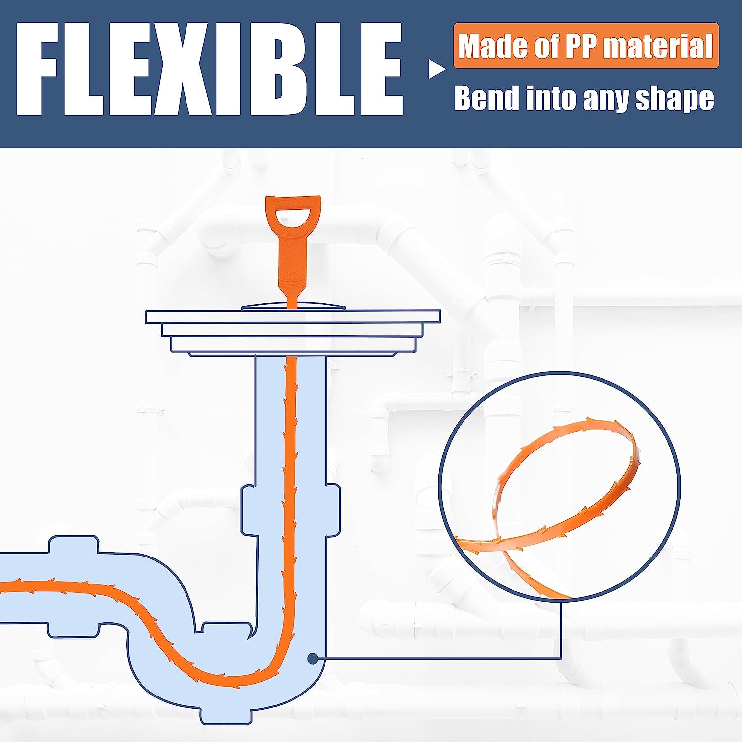 35.5Inch Drain Clog Remover(1Pcs), 25Inch Drain Snake Hair Remover(6Pcs) & Cleaning Brush(2Pcs), Hair Catcher Drain Auger Cleaner Tool Set for Toilet, Kitchen Sink, Bathroom Tub, Sewer, 9 Pack