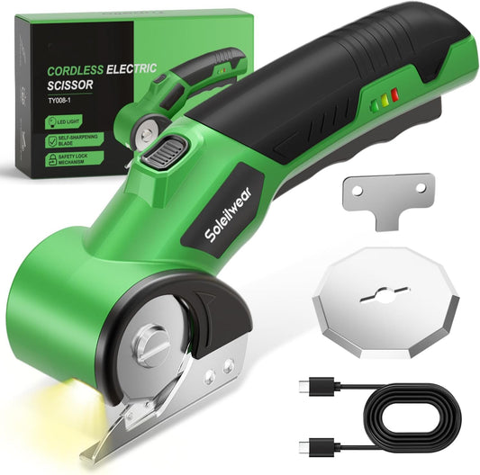 Glam Cardboard Cutter, Rechargeable Cordless Electric Scissors, Safety Lock & LED Light, Powerful Cutting for Cardboard Box, Plastic, Leather