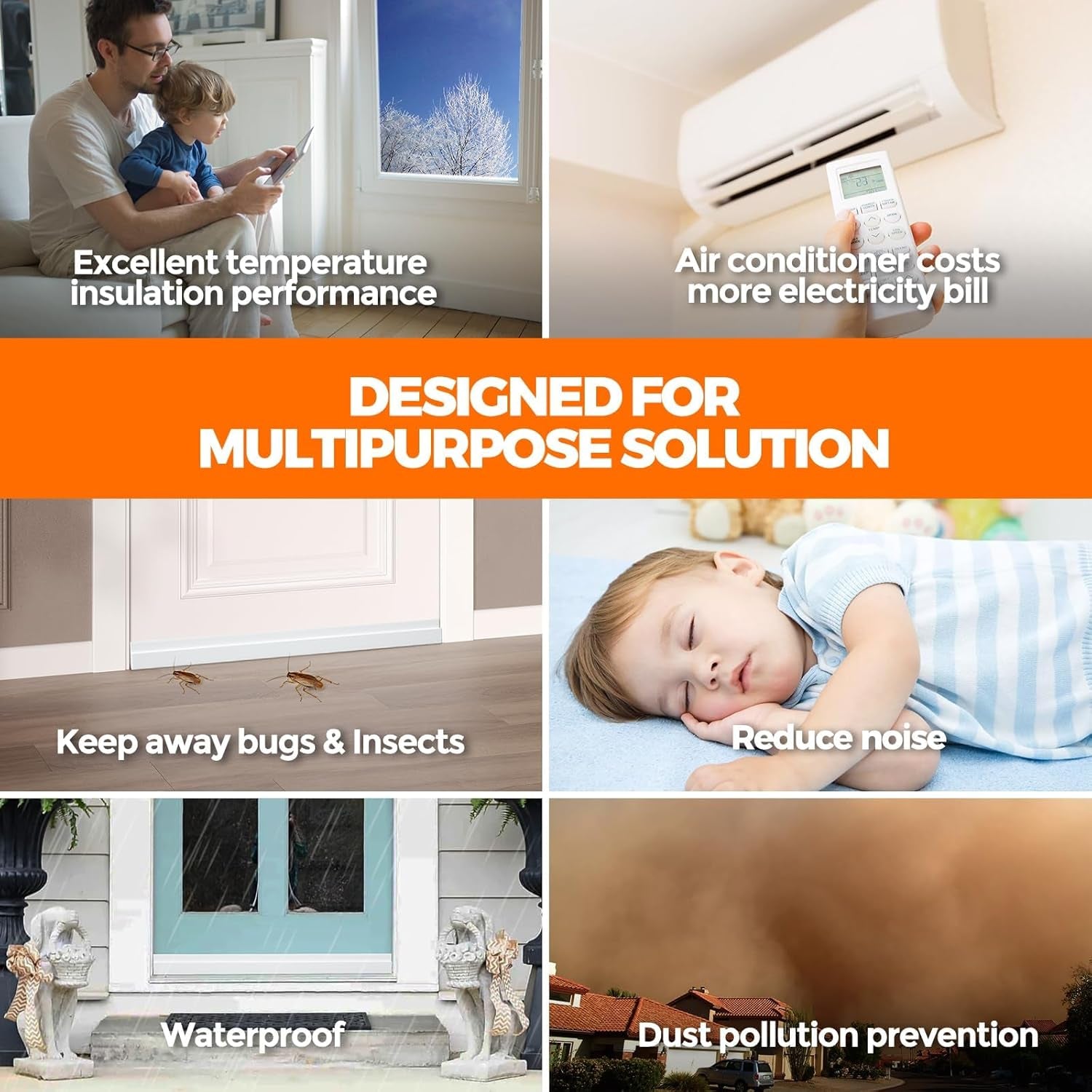 Door Draft Stopper under Door Draft Blocker Insulator Door Sweep Weather Stripping Noise Stopper Strong Adhesive, White