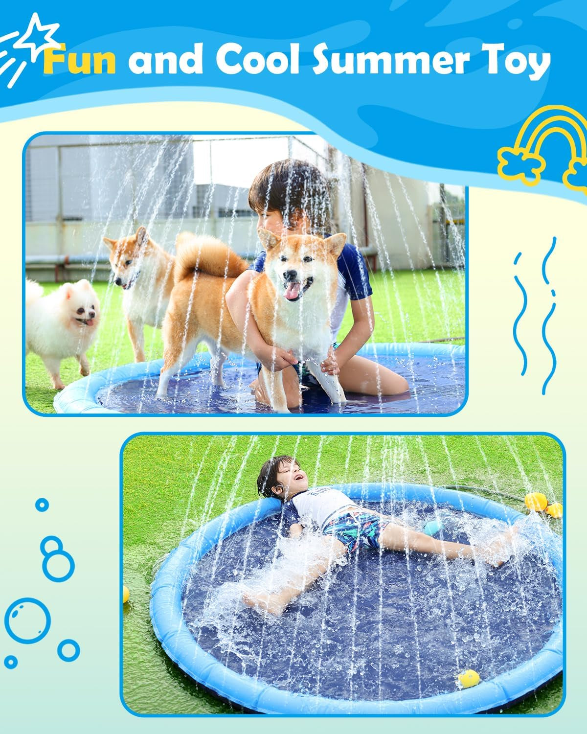 Glam Dog Splash Pad 51" Anti-Slip Dog Pool for Large Dogs