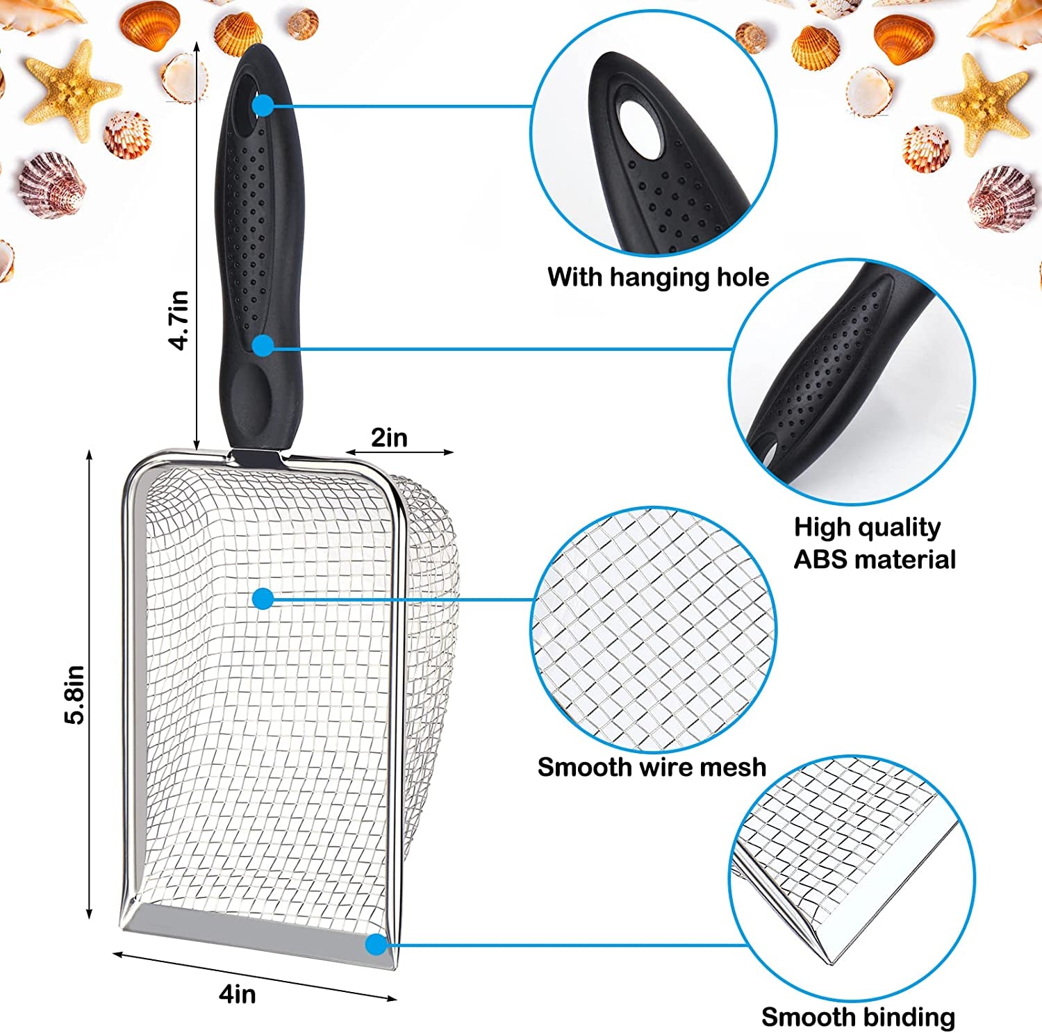 Glam Beach Mesh Shovel with Mesh Beach Bag for Shell Collecting