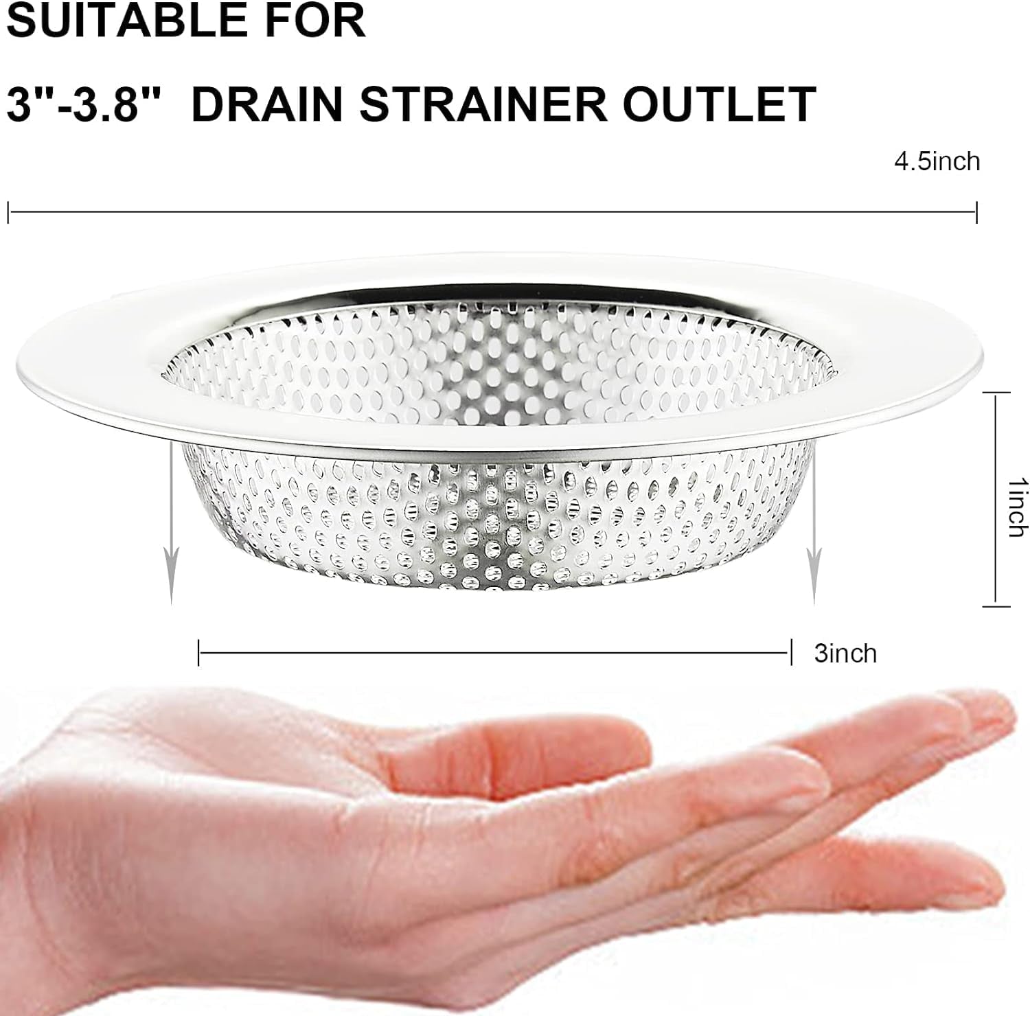 Kitchen Sink Strainer Stainless Steel, Kitchen Sink Drain Strainer, Sink Strainers for Kitchen Sinks with Large Wide Rim 4.5" Diameter (2 Pack)