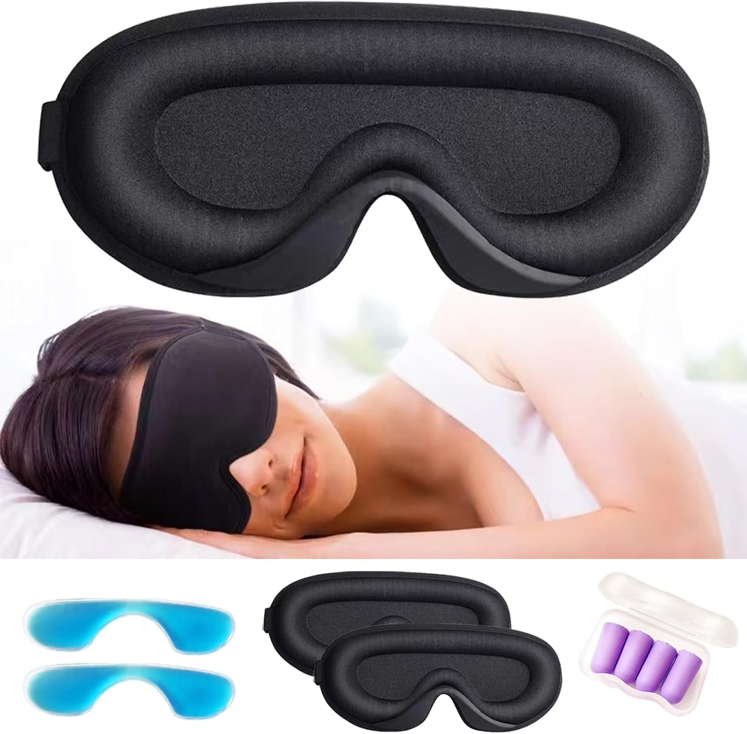 Sleep Mask for Side Sleeper, Upgraded 3D Contoured Cup Eye Mask Blindfold for Man Women, Block Out Light, Eye Mask with Adjustable Strap, Breathable & Soft for Sleeping, Yoga, Traveling (Black)