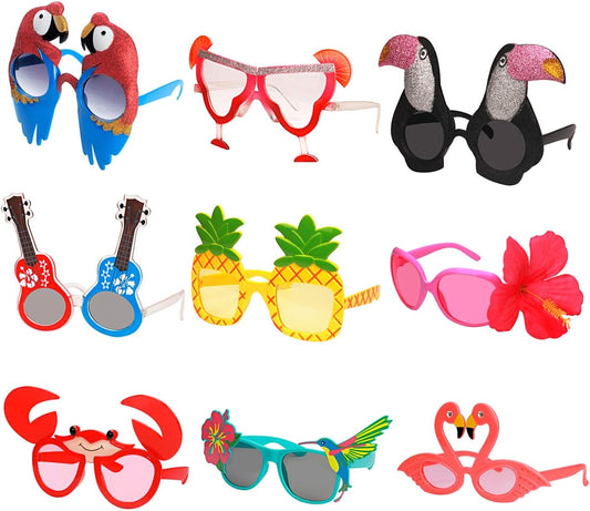 Luau Party Sunglasses - 9 Pairs Funny Hawaiian Glasses, Tropical Fancy Dress Props, Fun Summer Kids Party Favors, Beach Themed Party Supplies Decoration