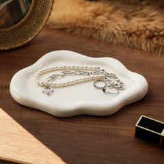 Jewelry Dish Trinket Tray for Women, Ring Dish Holder, Unique Cloud Shape Ceramic Plate Cute Things Vanity Aesthetic Room Decor Mother'S Day Birthday Christmas Warm House Gifts (White)