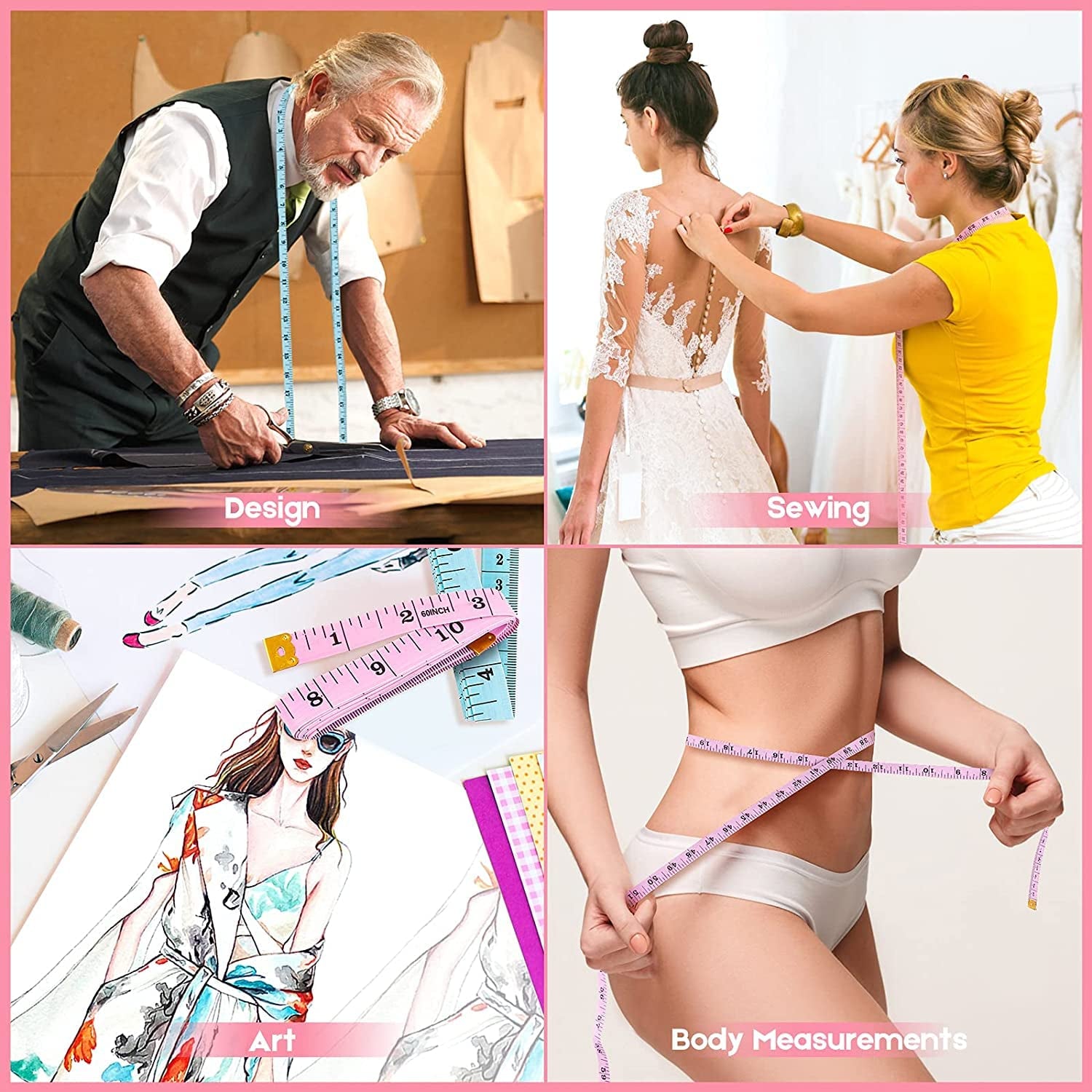 Tape Measure, Soft Ruler 60-Inch Double-Sided Measuring Tape or Body Weight Loss Fabric Sewing Tailor Cloth Vinyl Measurement Craft Supplies, 2-Pack White, Blue