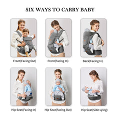 Baby Carrier with Hip Seat, Baby Carrier Newborn to Toddler, 6-In-1 Ways to Carry, All Seasons, Adjustable Baby Holder Carrier for Breastfeeding (Black