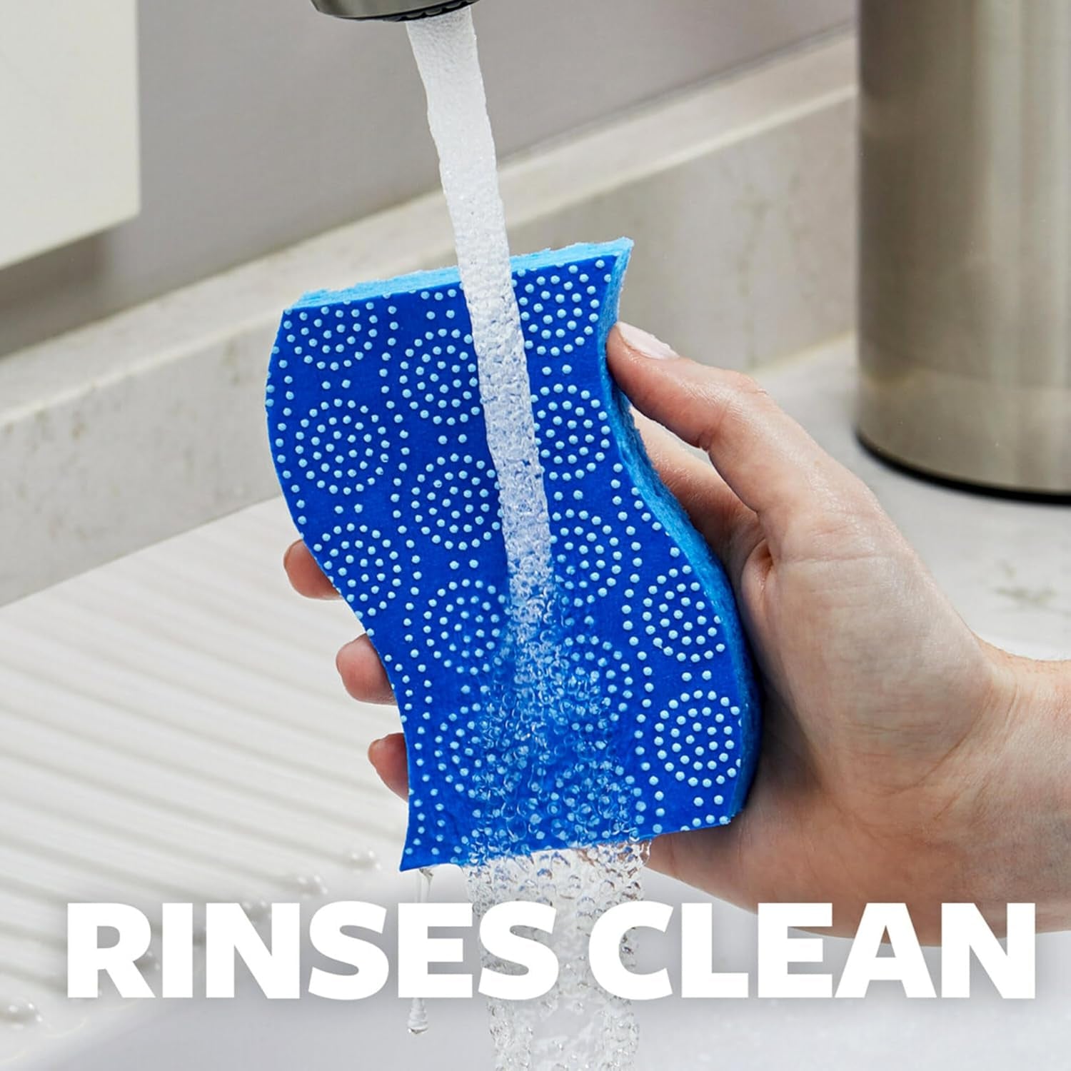 Scrub Dots Non-Scratch Scrub Sponge, Rinses Clean, for Washing Dishes and Cleaning Kitchen, 3 Scrub Sponges