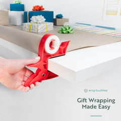 Wrapping Paper Clamps - 2 Gift Wrapping Paper Holder Clamps with Integrated Tape Dispensers, Simple Gift Wrap Table Clamps, Wrapping Paper Holder Clips and Tape Dispensers (Cherry Red)