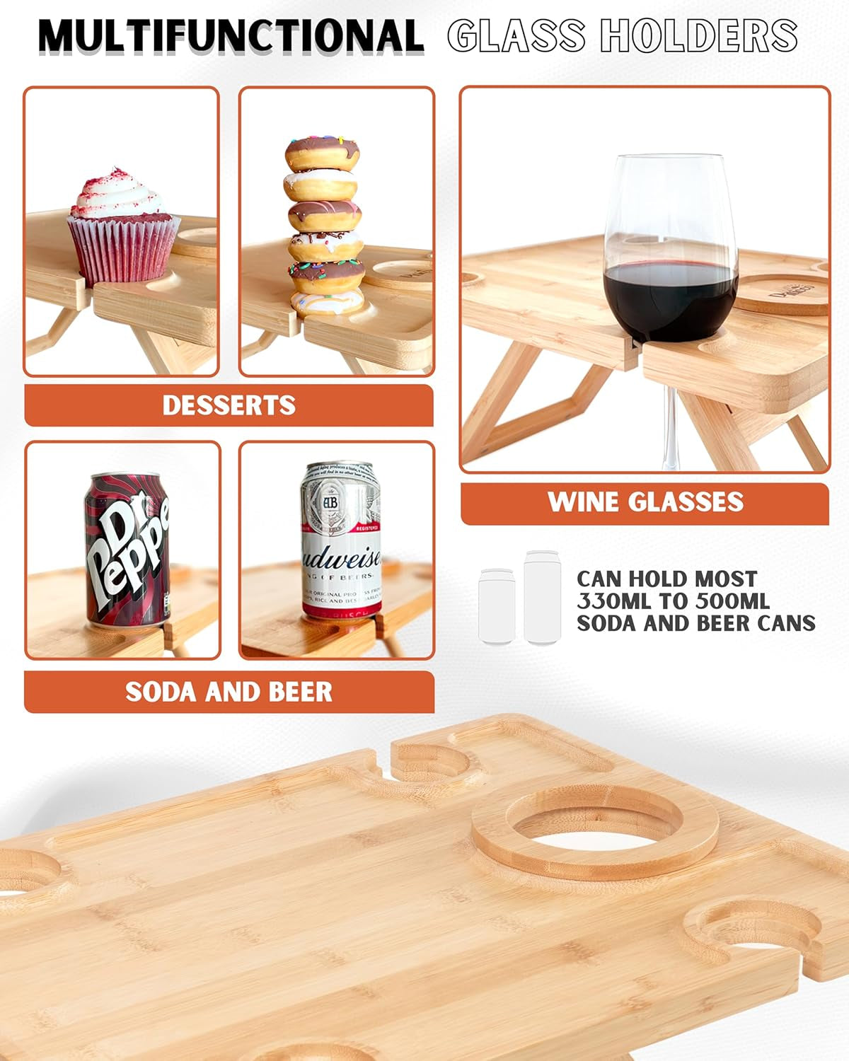 Portable Wine Picnic Table, Outdoor Wine Table, Charcuterie Board with Wine Glass Holder, Beach Picnic Kit - Includes Picnic Mat & Tote Bag