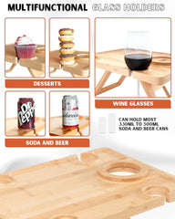 Portable Wine Picnic Table, Outdoor Wine Table, Charcuterie Board with Wine Glass Holder, Beach Picnic Kit - Includes Picnic Mat & Tote Bag