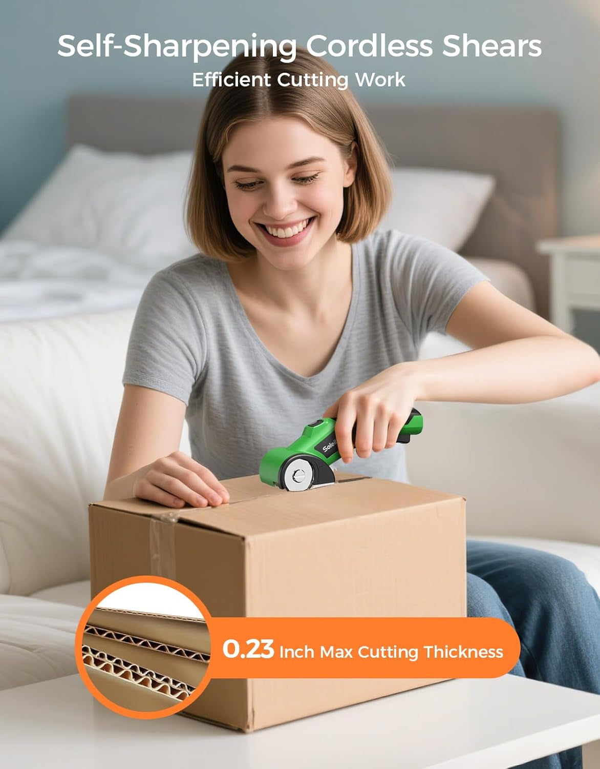 Glam Cardboard Cutter, Rechargeable Cordless Electric Scissors, Safety Lock & LED Light, Powerful Cutting for Cardboard Box, Plastic, Leather