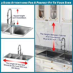 Fit Sink 24.5"- 35.5" L over Sink Dish Drying Rack (Expandable Dimension) Snap-On Design 2 Tier Large Kitchen Dish Rack Stainless Steel Counter Organization and Storage