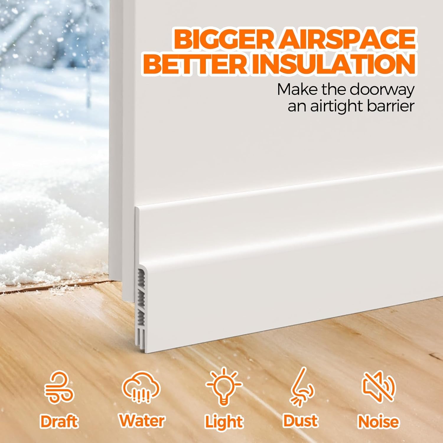 Door Draft Stopper under Door Draft Blocker Insulator Door Sweep Weather Stripping Noise Stopper Strong Adhesive, White