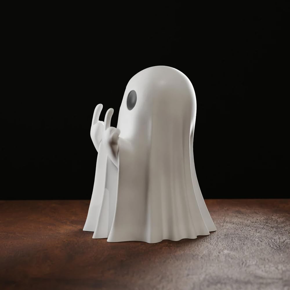 Glam Ghost Statue, Funny Ghost Figurine with Middle Finger, Spooky Middle Finger Ghost Ornament Halloween Decor Indoor, Halloween Decor for Home Garden Office Prank Gifts