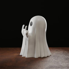 Glam Ghost Statue, Funny Ghost Figurine with Middle Finger, Spooky Middle Finger Ghost Ornament Halloween Decor Indoor, Halloween Decor for Home Garden Office Prank Gifts