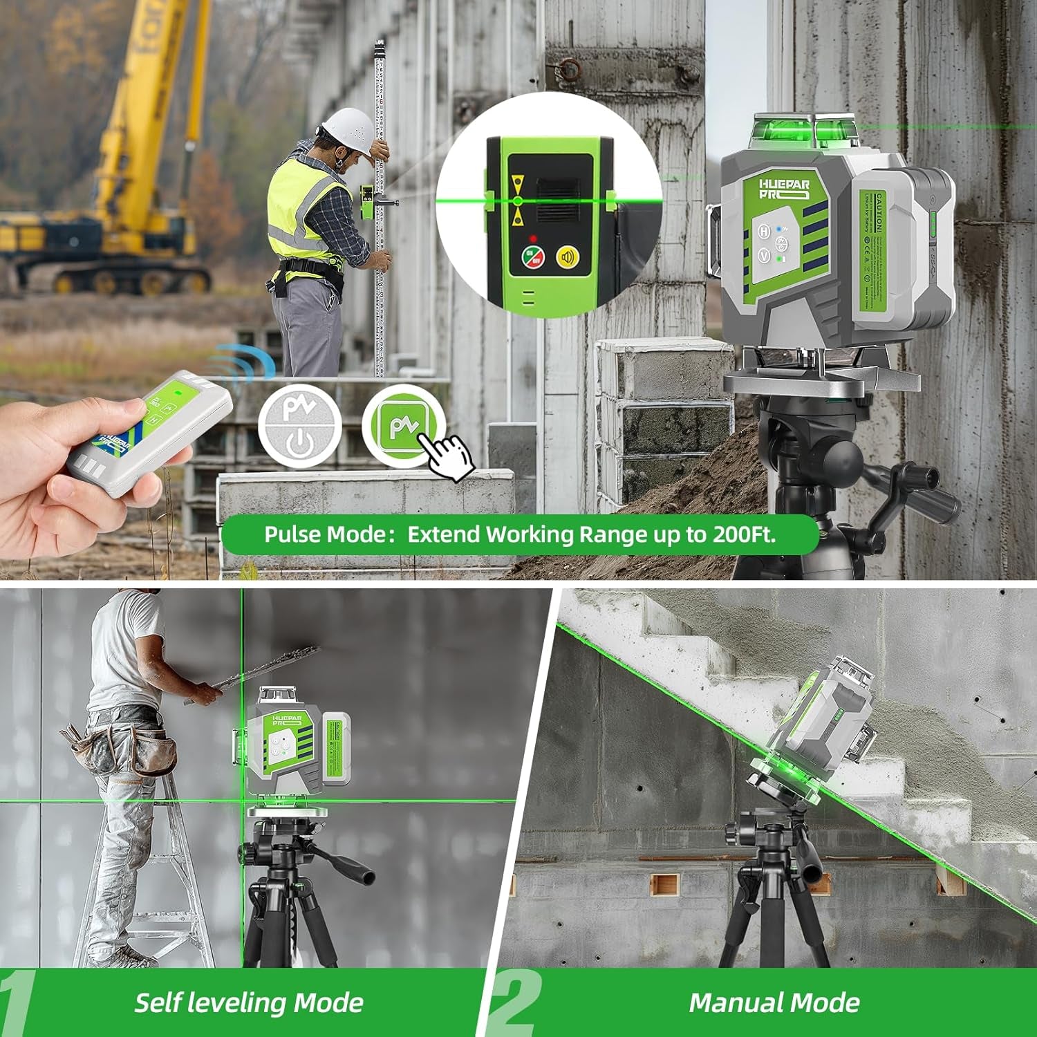 Glam Green Cross Line Laser Level Tool, High Accuracy 4D Level Laser for Construction