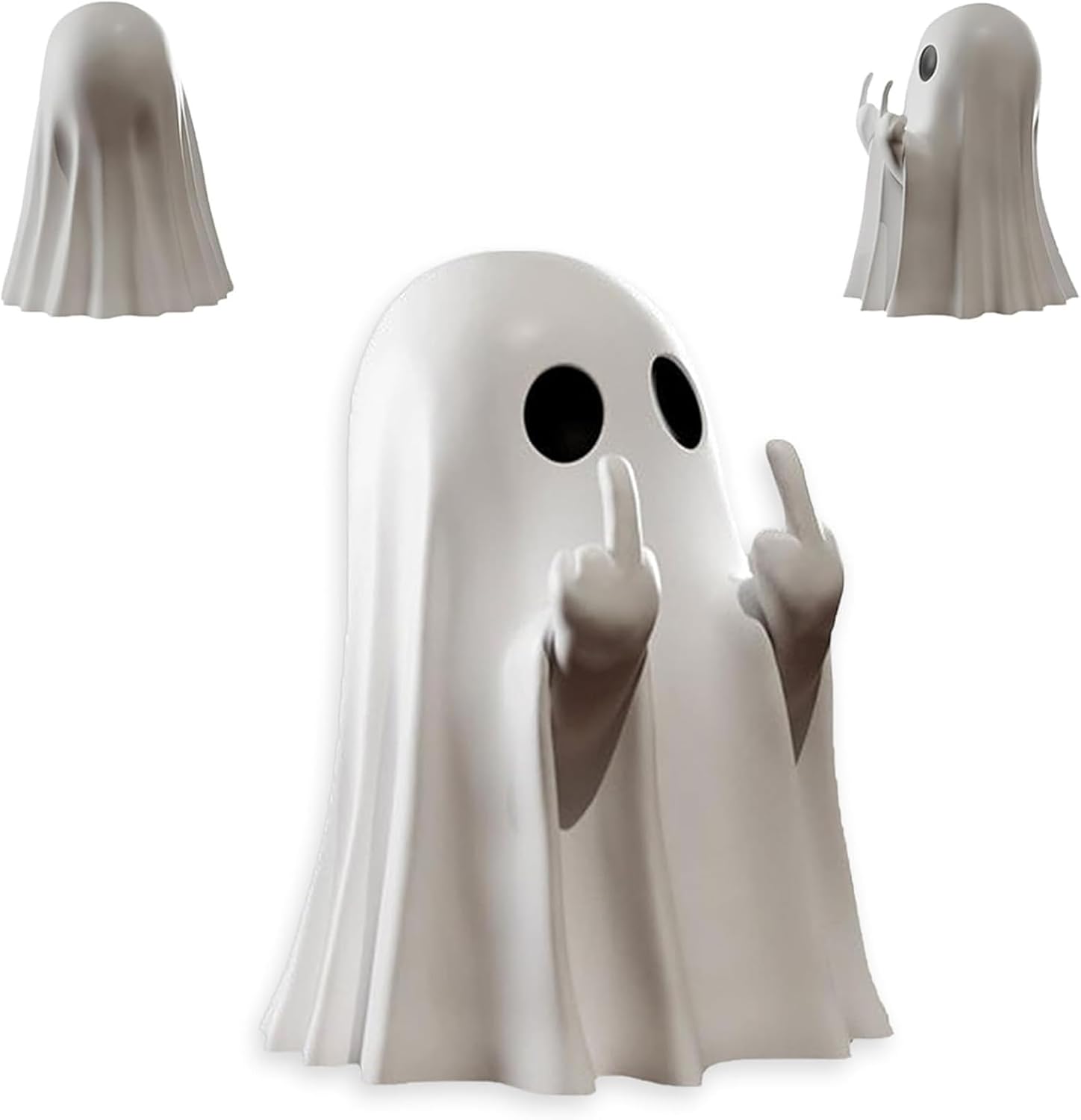 Glam Ghost Statue, Funny Ghost Figurine with Middle Finger, Spooky Middle Finger Ghost Ornament Halloween Decor Indoor, Halloween Decor for Home Garden Office Prank Gifts