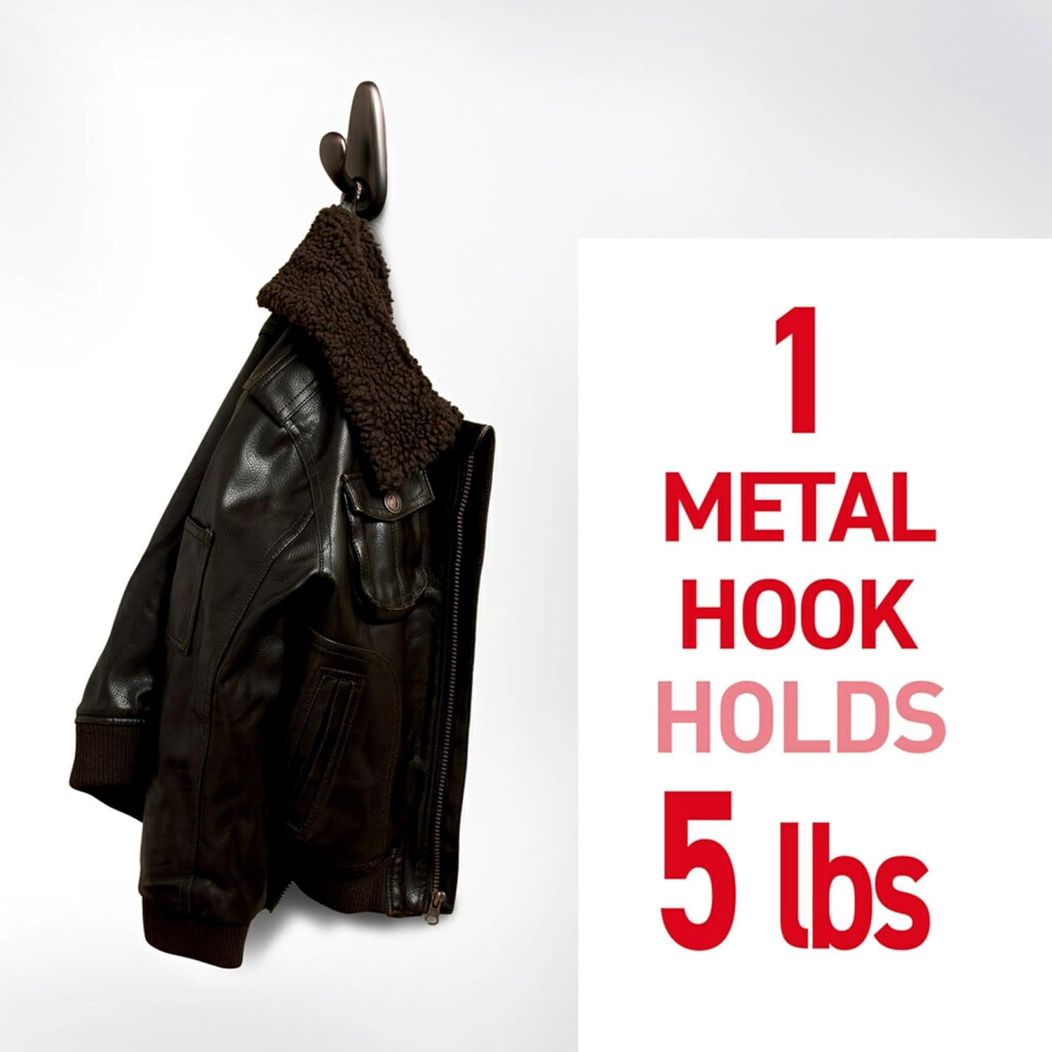 5 Lb Large Brushed Nickel Metal Hooks, 2 Hooks and 4 Strips, Damage Free Coat Hooks with Adhesive Strips, Forever Classic Hooks for Hanging Home Decor and Room Decor