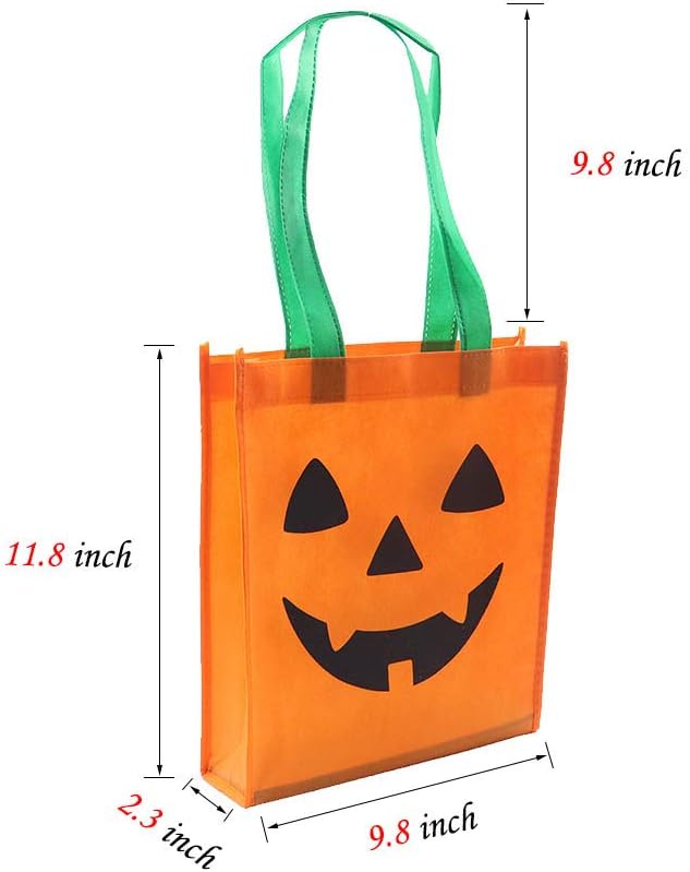 Glam 10 Packs Halloween Jack O Lantern Pumpkin Bags Trick or Treat Tote Bags Non-Woven Candy Party Gift Handles Bag 9.8 X11.8 Inch