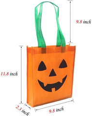 Glam 10 Packs Halloween Jack O Lantern Pumpkin Bags Trick or Treat Tote Bags Non-Woven Candy Party Gift Handles Bag 9.8 X11.8 Inch