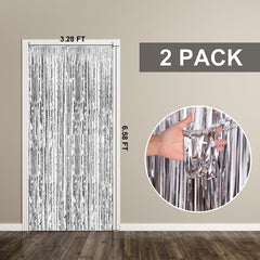 2 Pack Foil Curtain Backdrop Silver Metallic Tinsel Foil Fringe Curtains Photo Booth Props for Birthday Wedding Engagement Baby Shower Bachelorette Christmas Holiday Celebration Party Decorations