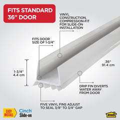 43336 Vinyl Cinch® U-Shape Slide-On under Door Seal, Easy-To-Install, Energy-Saving, Weatherproof Seal for Doors, Effective Draft Blocker, Ideal for Home (36 Inch, White)