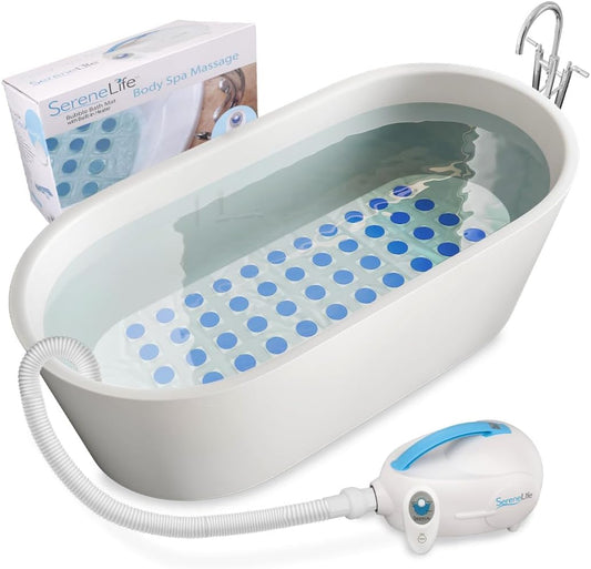 Electric Bubble Massage Mat - Waterproof Massaging Spa, Full Body Bubbling Bath Thermal Massager Machine - Maintains Heat Motorized Air Pump, Aroma Clip for Essential Oil - Blue