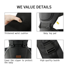 Baby Carrier with Hip Seat, Baby Carrier Newborn to Toddler, 6-In-1 Ways to Carry, All Seasons, Adjustable Baby Holder Carrier for Breastfeeding (Black