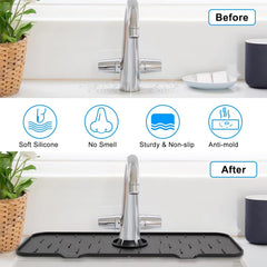 Kitchen Faucet Sink Splash Guard, Silicone Faucet Water Catcher Mat Sink Draining Pad behind Faucet, Rubber Drying Mat for Kitchen & Bathroom Countertop Protect (Black)