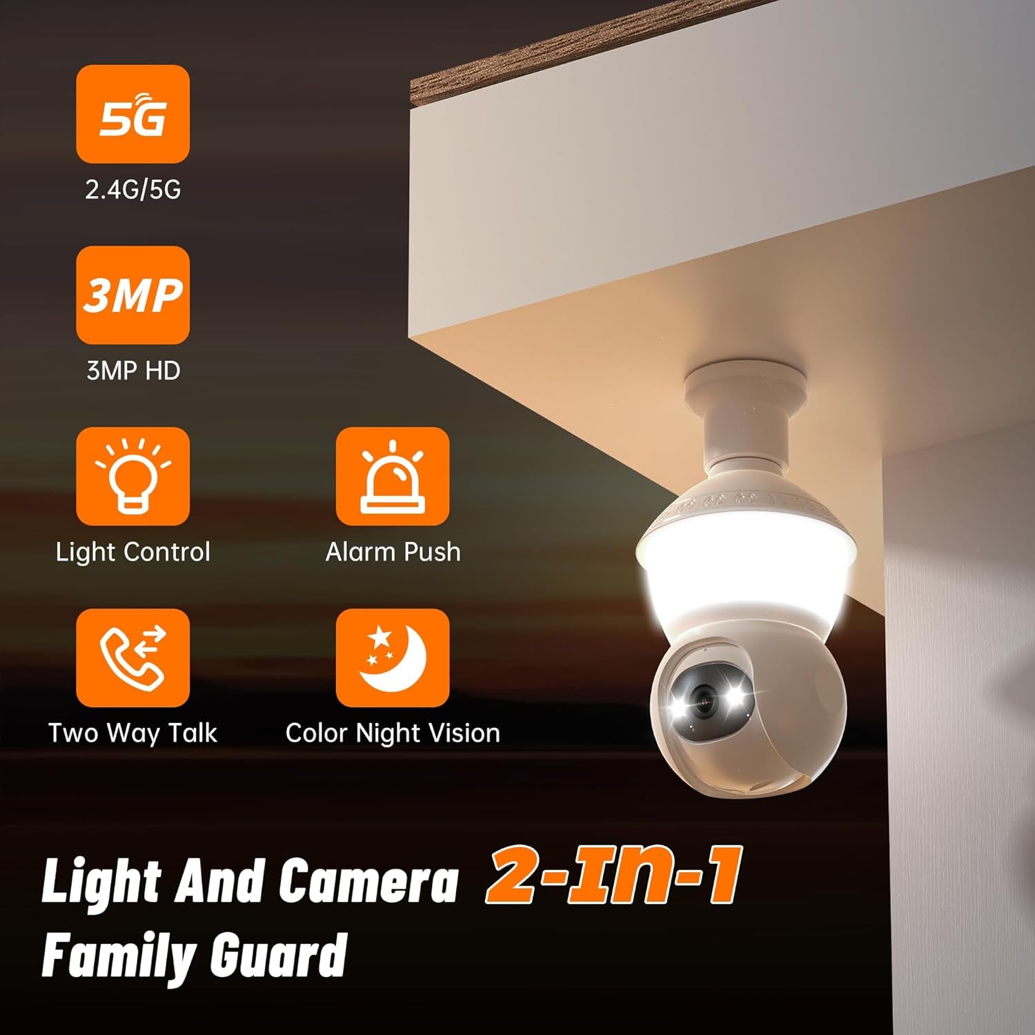 Light Bulb Security Cameras Wireless Outdoor, Lightbulb Security Camera Indoor outside 2.4G 5Ghz Wifi, Motion Detection Alarm, Two Way Talk, Human Detection, Night Vision Light Bulb Camera