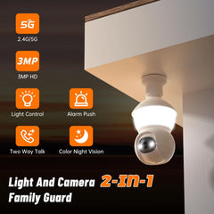 Light Bulb Security Cameras Wireless Outdoor, Lightbulb Security Camera Indoor outside 2.4G 5Ghz Wifi, Motion Detection Alarm, Two Way Talk, Human Detection, Night Vision Light Bulb Camera