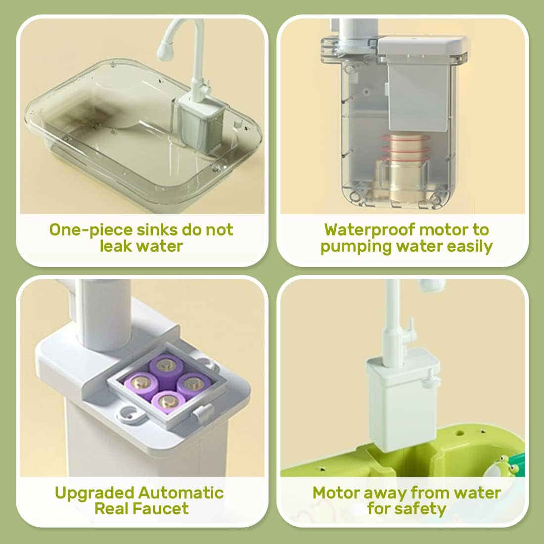 Play Sink with Running Water, Kitchen Sink Toys with Upgraded Electric Faucet, Play Kitchen Toy Accessories, Pool Floating Fishing Toys for Water Play, Kids Role Play Dishwasher Toy