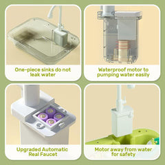 Play Sink with Running Water, Kitchen Sink Toys with Upgraded Electric Faucet, Play Kitchen Toy Accessories, Pool Floating Fishing Toys for Water Play, Kids Role Play Dishwasher Toy
