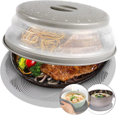 2 in 1, Microwave Place Mat & Food Cover- Mat as Bowl Holder, for Splatter Guard, Multi-Use: Silicone Trivet, Pot Holders, Drying, Baking, Utensils Rest for Kitchen Counter, Grey