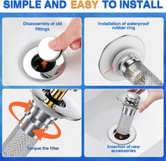 Bathroom Sink Stopper Hair Catcher, Pop-Up Sink Drain Strainer with Removable Stainless Steel Strainer Basket Hair Catcher, Bathroom Sink Strainer for Bathroom Sink Stopper Replacement. (2PCS)