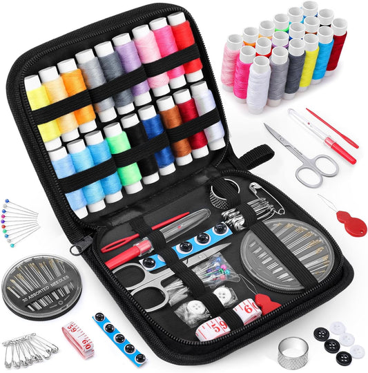 Sewing Kit Gifts for Mom Grandma Women Men Adults Kids Teens Beginner Kids Traveler, Portable Sewing Supplies Accessories Contains Thread, Needles, Scissors, Dorm Room Essentials (Black, M)