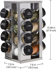 16 Jar Heritage Revolving Countertop Spice Rack Organizer with Spices Included, FREE Spice Refills for 5 Years, Brushed Stainless Steel with Black Caps