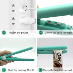 2 PACK Mini Bag Sealer Heat Seal, Handheld Food Sealer Bag Resealer for Food Storage, Portable Smart Heat Sealer Machine with 45” Power Cable for Chip Bags, Plastic Bags, Snack Bags (Green+Purple)