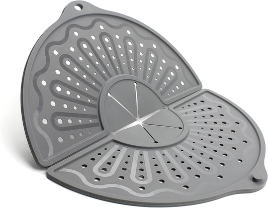 Glam Silicone Splatter Screen for 10, 11 and 12 Inch Frying Pan, Foldable Splash Guard, Multi-Use Grease Splatter Guard/Trivet Mat, 12" Non-Stick Oil Splatter Guard, Dishwasher Safe, BPA Free, Gray