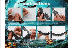 Glam Halloween 3D Lighted Bats, LED Purple Lighted 3D Bats Halloween Decoration, Upgrade LED Glowing Bat Group Hanging Wall Luminous Glow Clings Multipack (12Pcs Black)