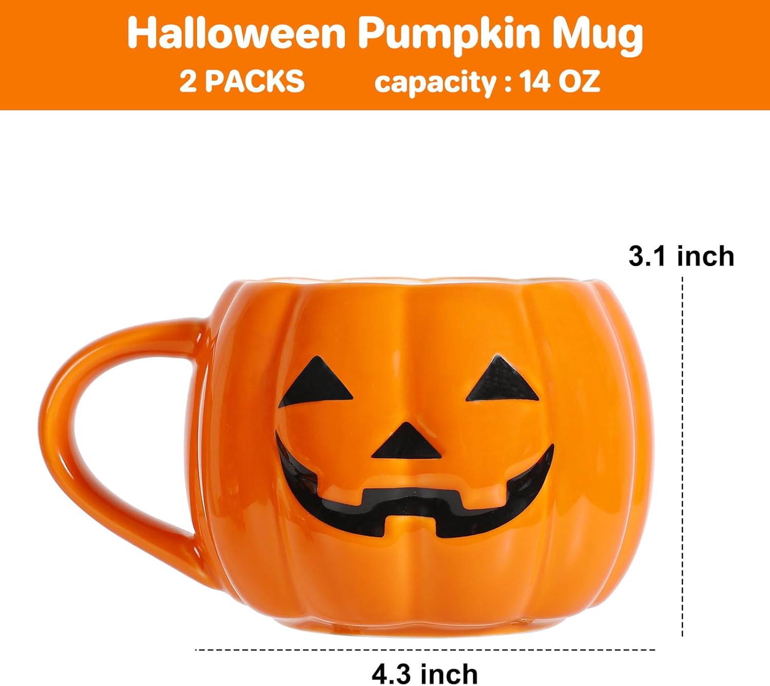 Glam Halloween Pumpkin Mug Set 14 Oz-Cute and Spooky Ceramic Coffee Mugs for Fall Halloween Party Home Decor