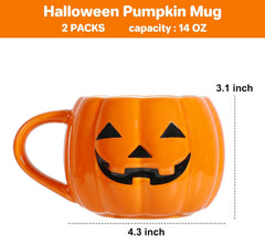 Glam Halloween Pumpkin Mug Set 14 Oz-Cute and Spooky Ceramic Coffee Mugs for Fall Halloween Party Home Decor
