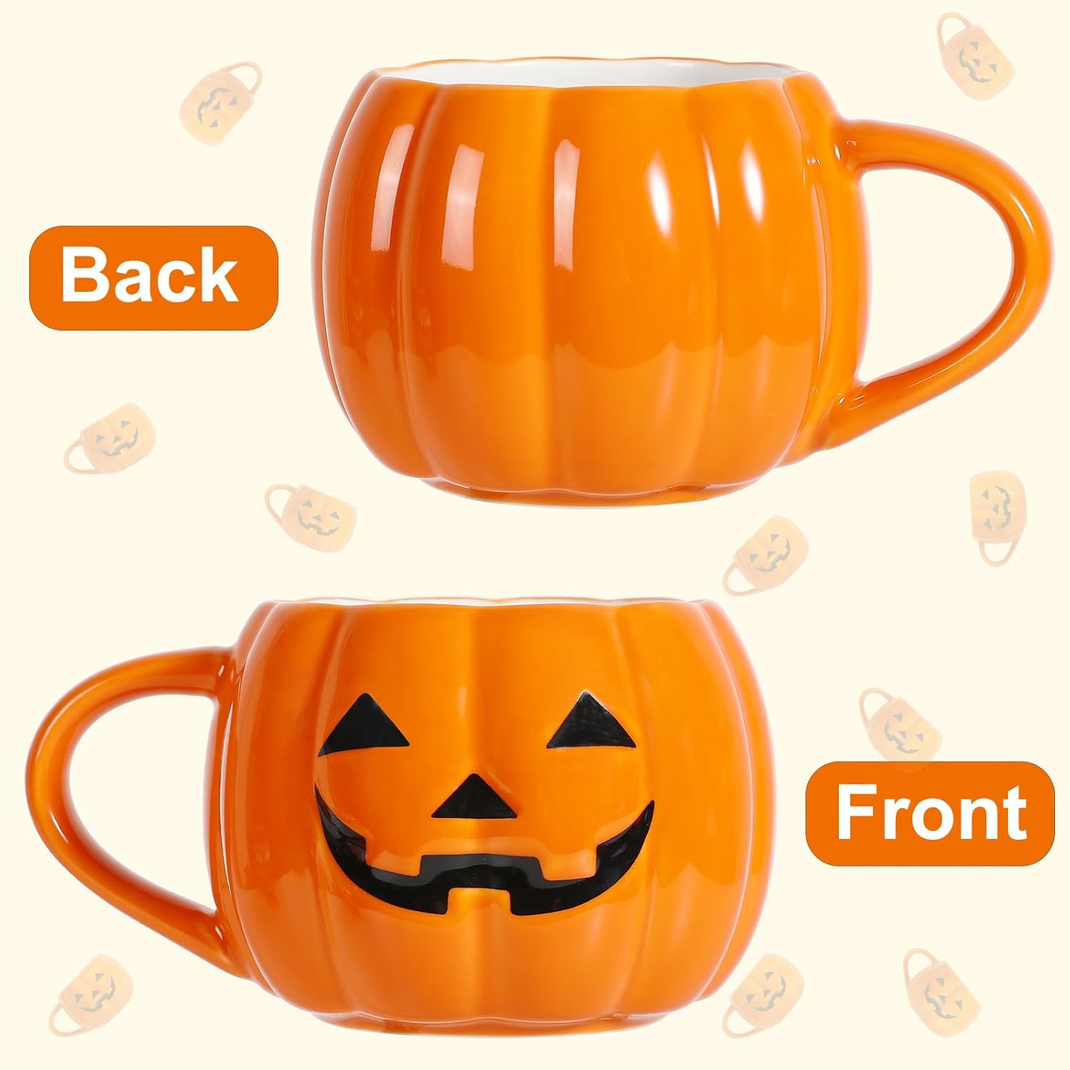 Glam Halloween Pumpkin Mug Set 14 Oz-Cute and Spooky Ceramic Coffee Mugs for Fall Halloween Party Home Decor