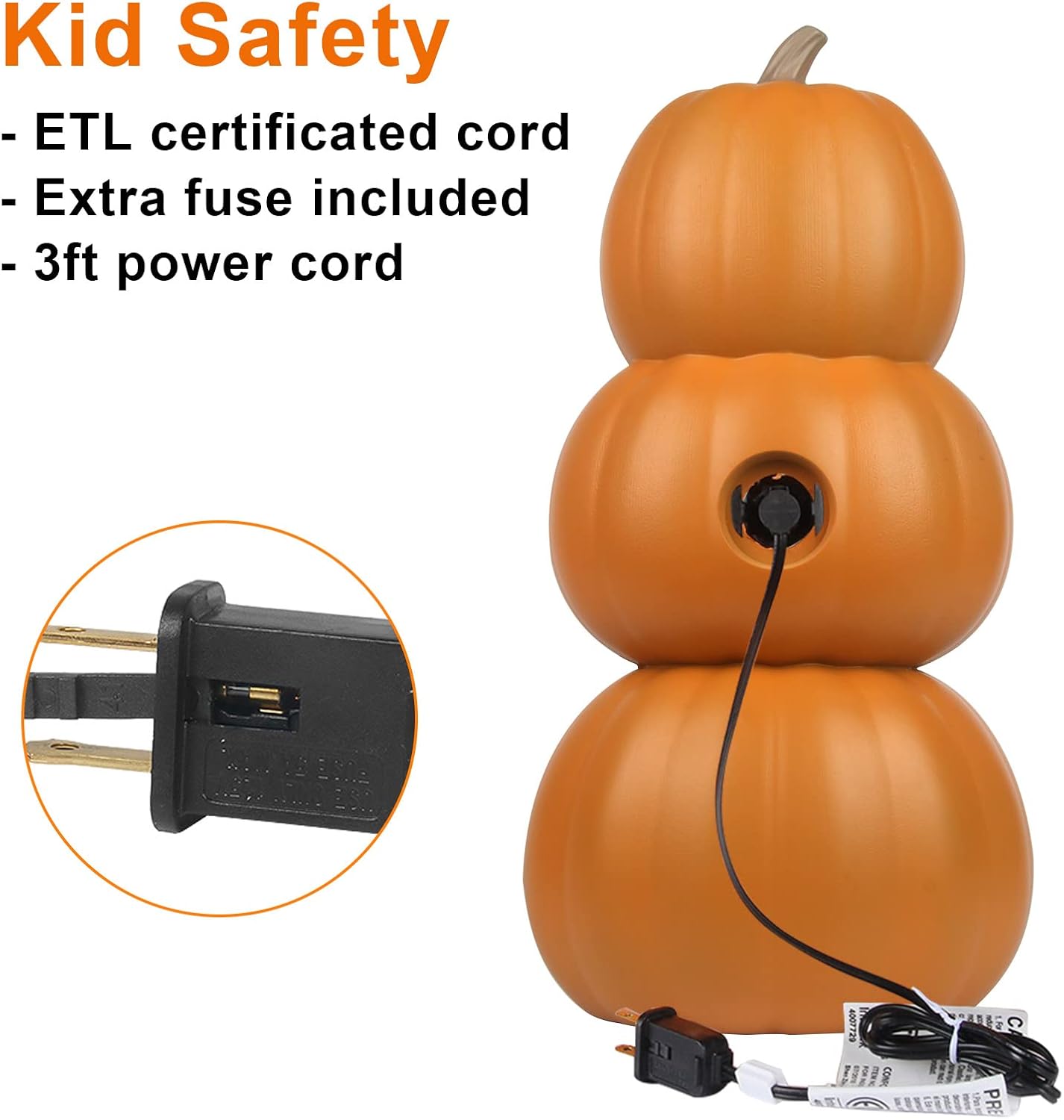 Glam Halloween Pumpkin Lantern-Jack O Lantern- Holiday Pre-Lit Pumpkin Lights-Halloween Decoration for Outdoor and Indoor- Waterproof and ETL Certified Light with Two Safety Fuse- 17'' Tall