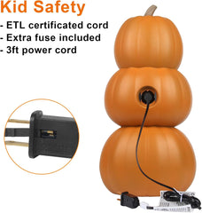Glam Halloween Pumpkin Lantern-Jack O Lantern- Holiday Pre-Lit Pumpkin Lights-Halloween Decoration for Outdoor and Indoor- Waterproof and ETL Certified Light with Two Safety Fuse- 17'' Tall